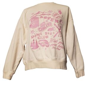 Victoria’s Secret Pink Large Ivory Ivy Fleece Cropped Crew Sweatshirt Snow Aspen